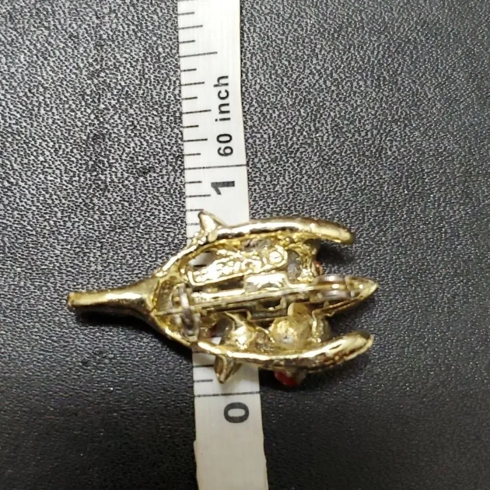 Vintage Gerry's wishbone brooch gold tone red vintage